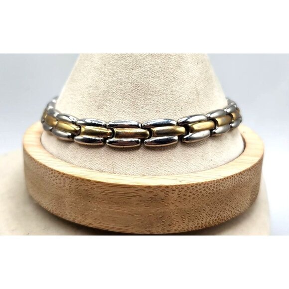 Two Tone Gold Tone, Silver Tone Watch Band Design Bracelet - 9" - Picture 1 of 3